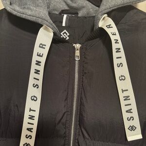 Saint & Sinner puffer jacket size M never worn with attached grey hoodie
